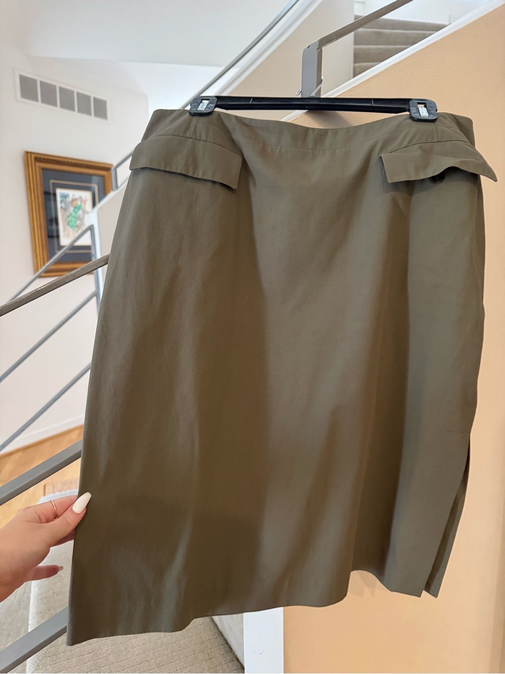 Cividini Collection Olive Green Ribbed Cotton Flap Pocket Pencil Skirt Size 12